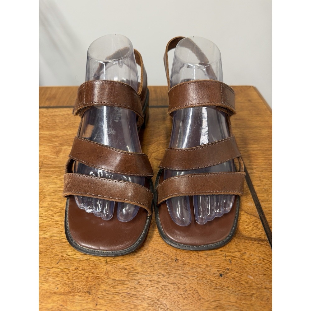 Vtg 90s Montego Bay Club Women's 8.5 Sandals Brown Leather 3 Strap Dress Casual